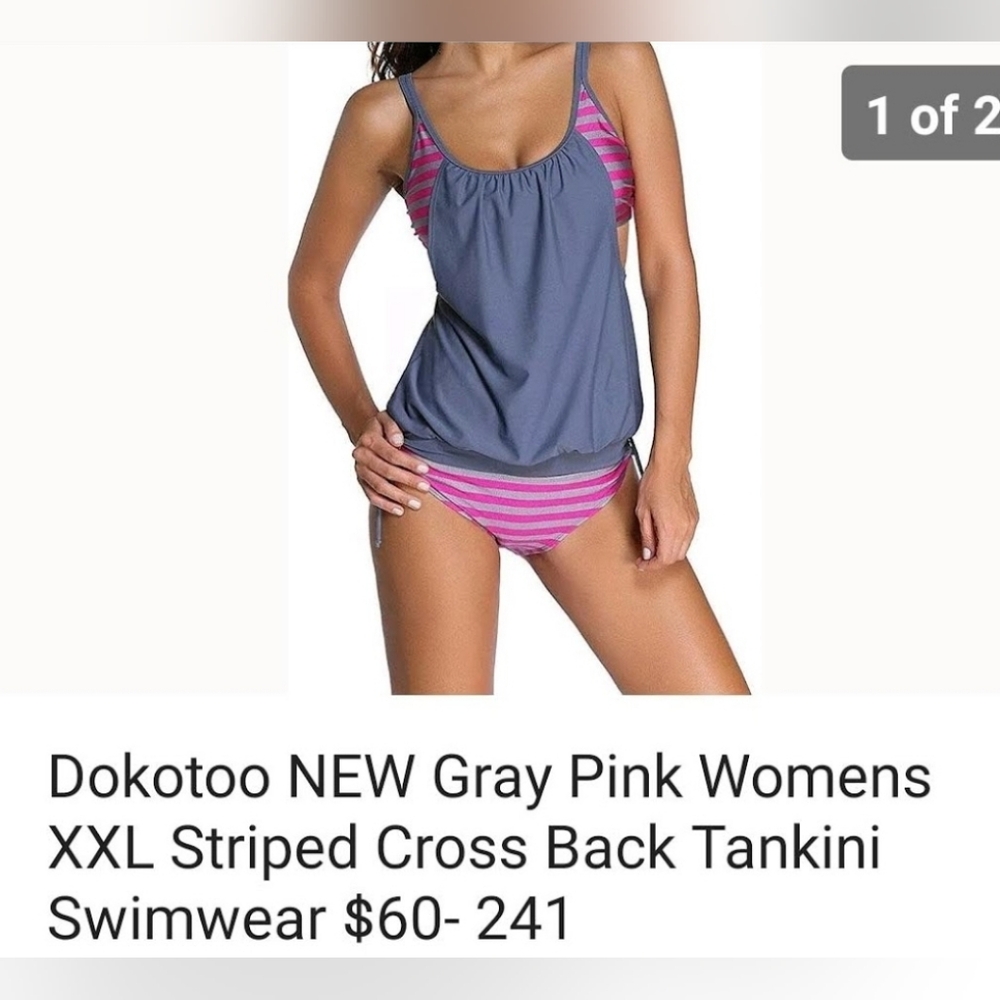 NWT🩱Turquoise Striped 2 Piece Tankini 2x - Picture 6 of 6